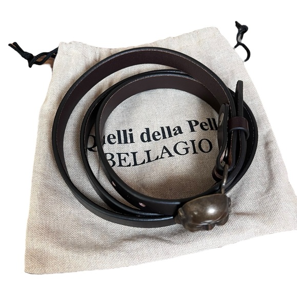 Quelli Della Pelle Handmade Brown Leather Belt Laughing Buddha Bellagio Italy XL - Picture 8 of 10